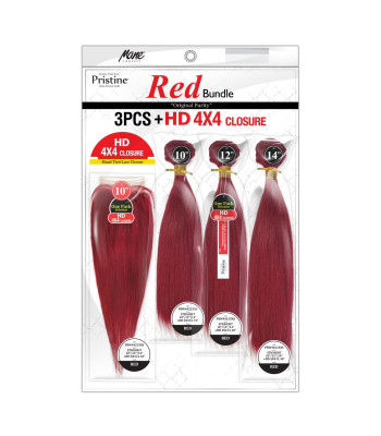 PRW4421 - PRISTINE RED BUNDLE STRAIGHT - 3PCS+ HD 4X4 CLOSURE