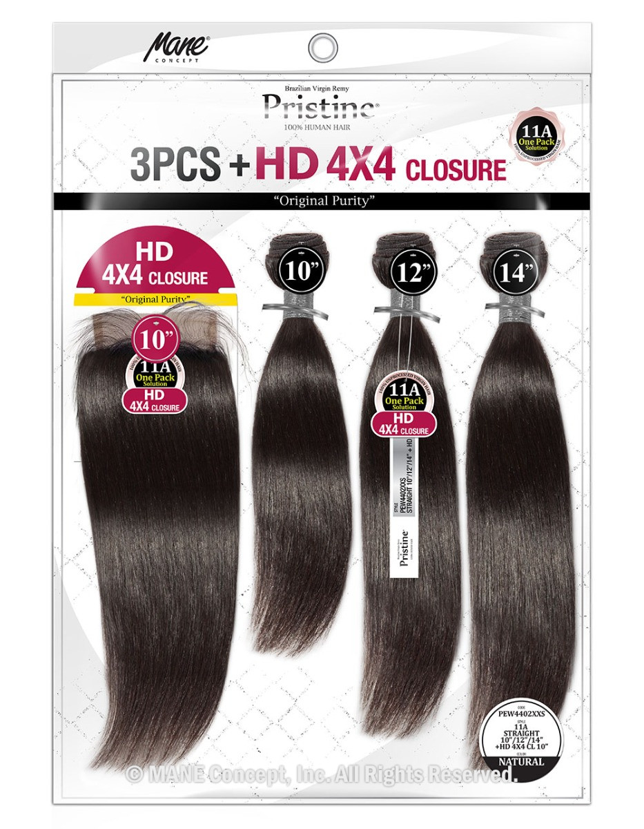 PEW4402 - 11A STRAIGHT 3PCS+ HD 4X4 CLOSURE