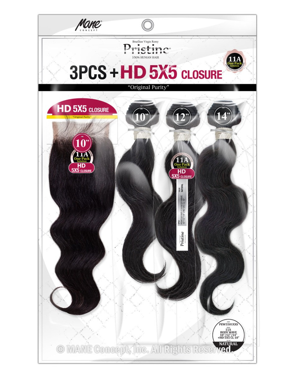 PEW5501 - 11A BODY WAVE 3PCS+ HD 5X5 CLOSURE XXS~L