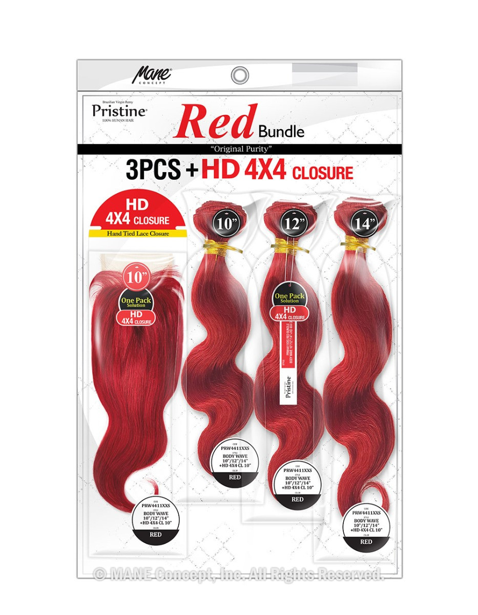 PRW4411 - PRISTINE RED BUNDLE BODY WAVE - 3PCS+ HD 4X4 CLOSURE