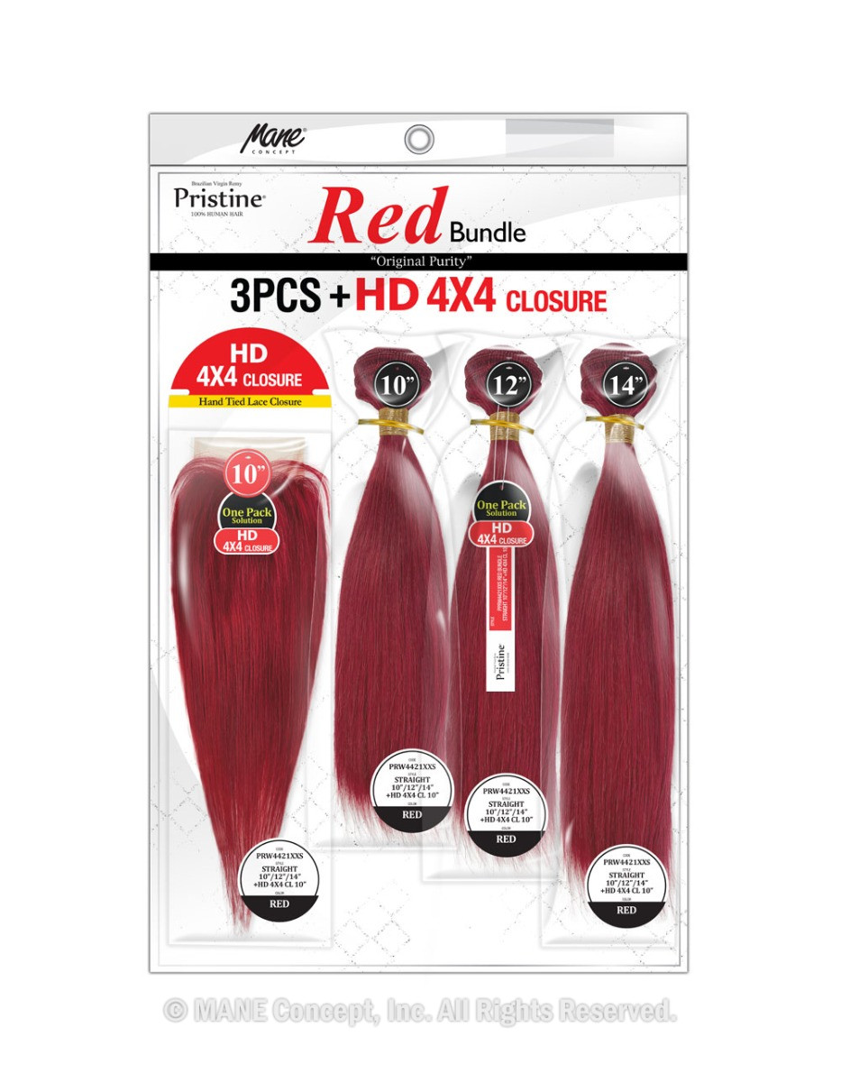 PRW4421 - PRISTINE RED BUNDLE STRAIGHT - 3PCS+ HD 4X4 CLOSURE